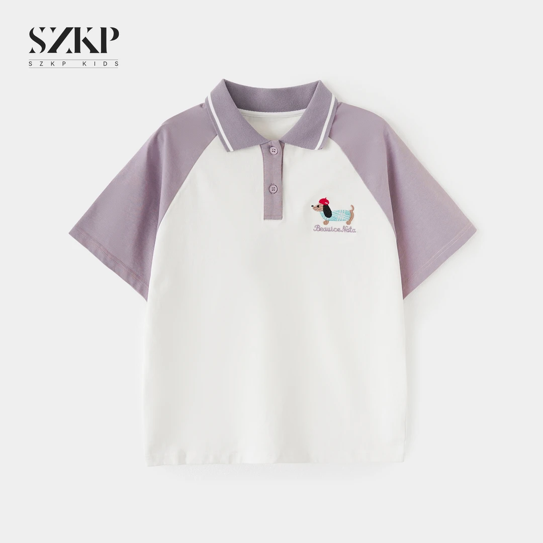 SZKP拼色纯棉短袖POLO衫女童夏季新款儿童百搭透气t恤YYYX551053
