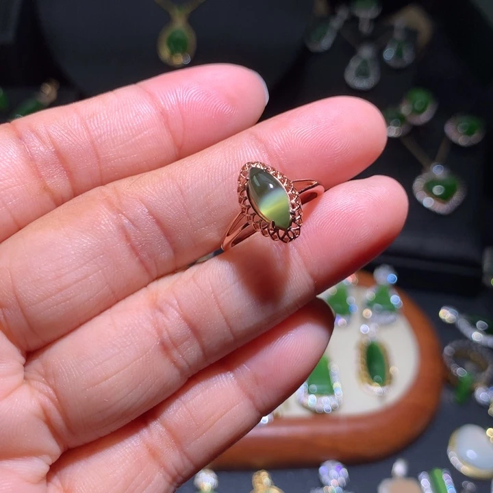 和田玉（碧玉）戒指银S925镶嵌