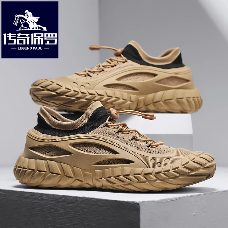 传奇保罗男鞋春季飞织透气软底袜子鞋男款休闲清凉跑步网面运动鞋
