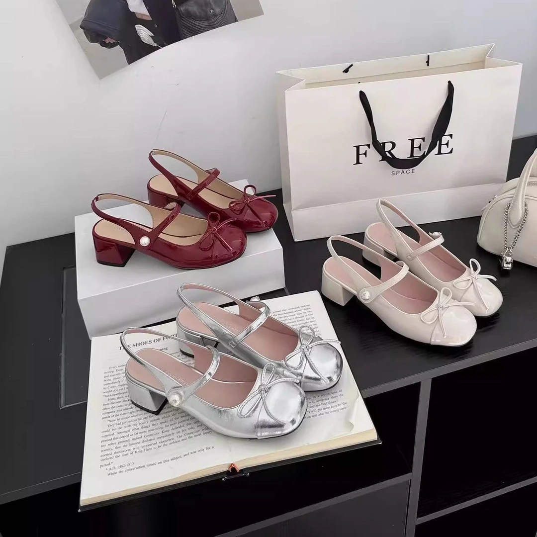蝴蝶结洋气低帮鞋2025新款时尚耐磨透气不臭脚单鞋低跟方头后空鞋