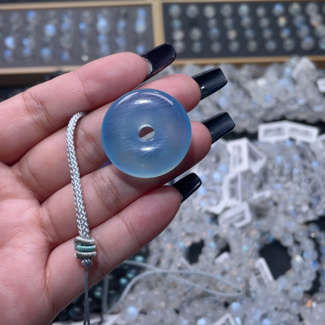 就***热水晶手链未镶嵌海蓝宝平安扣直径28mm+