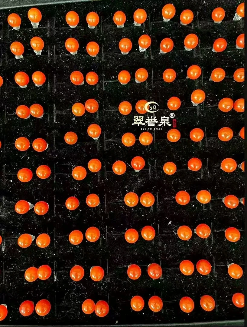 天然南红耳钉珠径6.5mm多样性发其一N4
