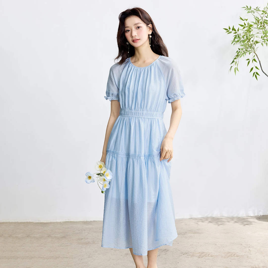 【流光风】茵曼莱赛尔法式欧若风薄纱裙25夏高级感气质A字连衣裙