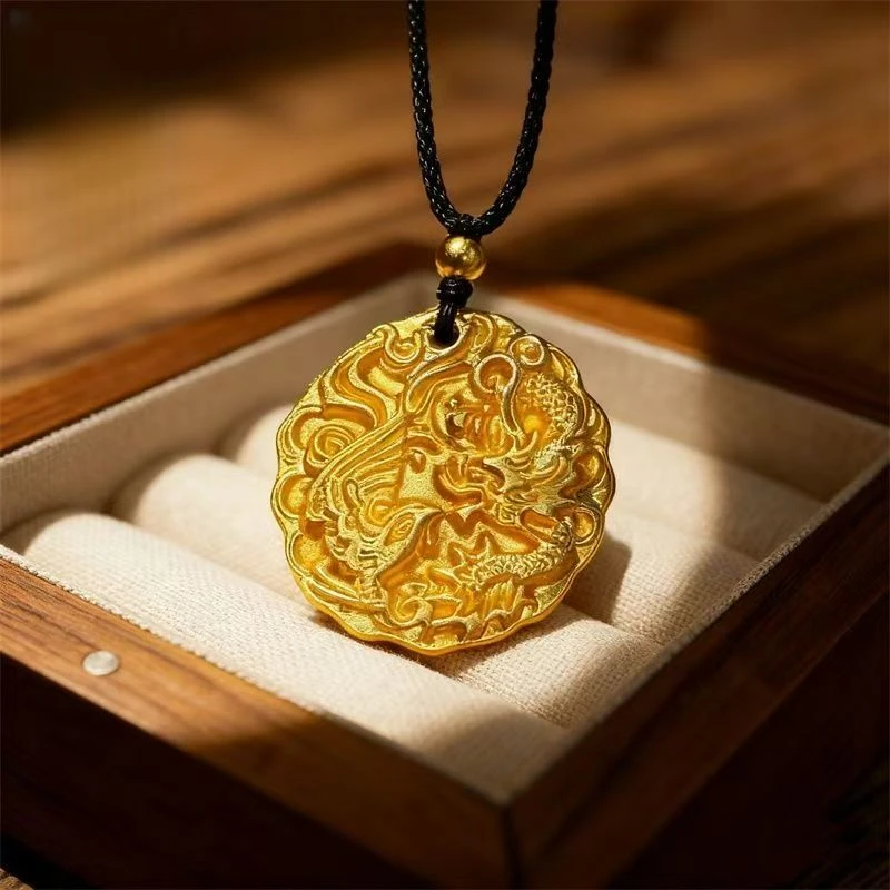 铜合金合成锆石吊坠 龙凤呈祥金色贵气百搭时尚饰品Z