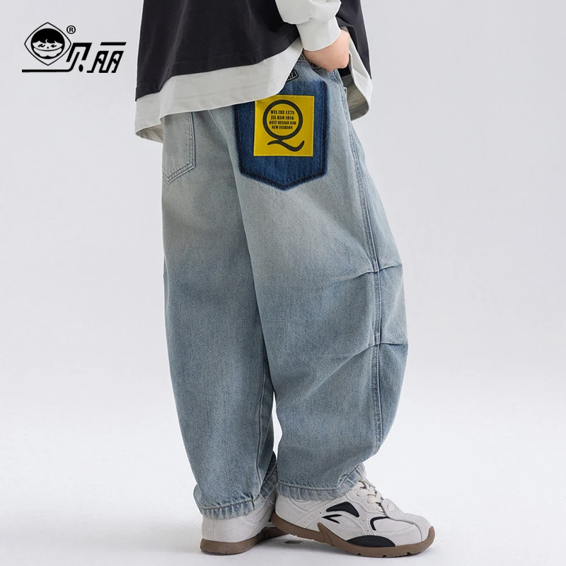 2025新款春装男童洋气牛仔裤儿童春款韩版休闲长裤大童痞帅牛仔裤