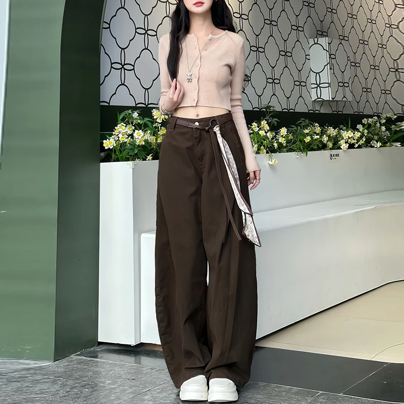 宽松显瘦韩版美式休闲弯刀裤女士2025春秋季新款垂感慵懒风牛仔裤