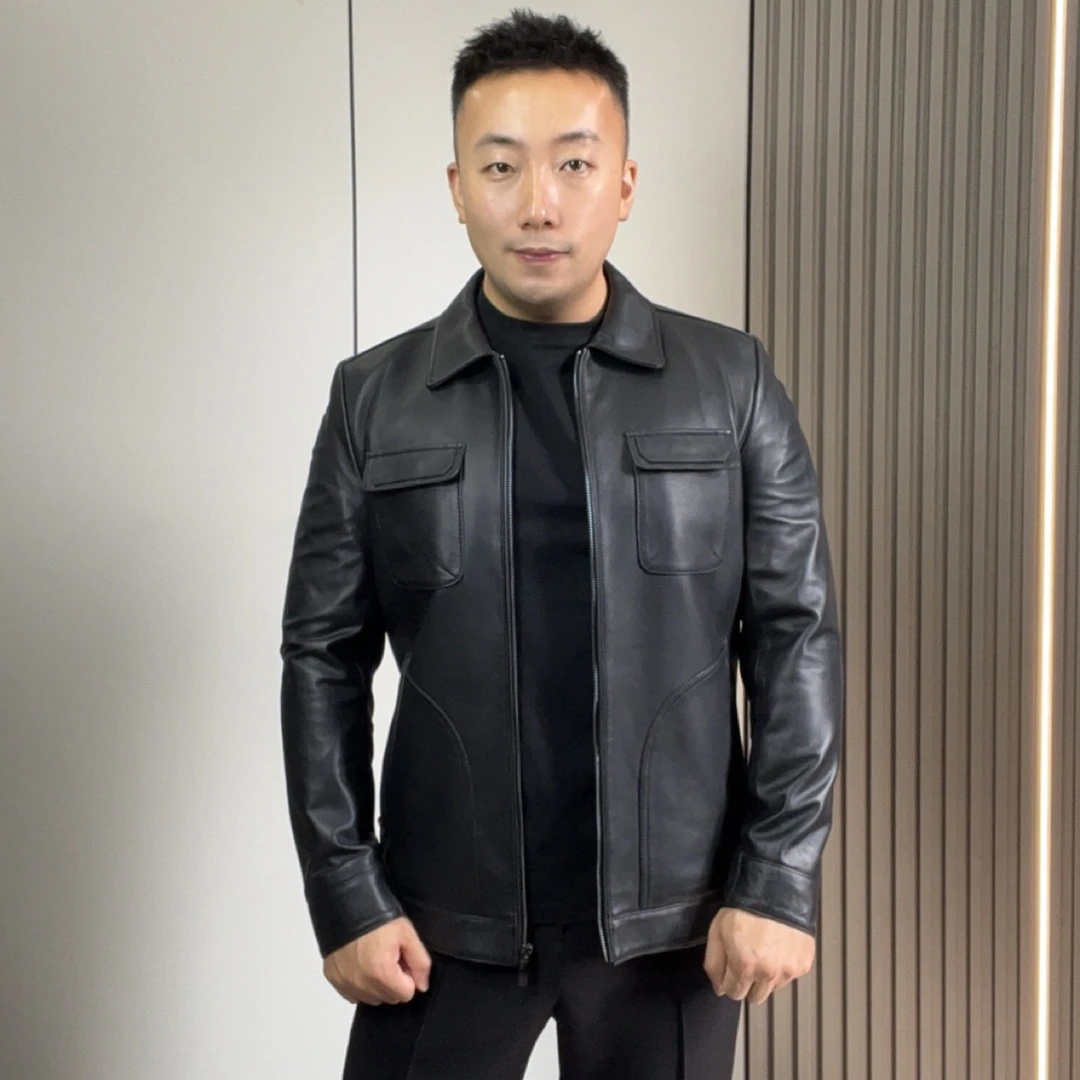 小羊皮翻领夹克（休闲风）男士高端真皮皮衣