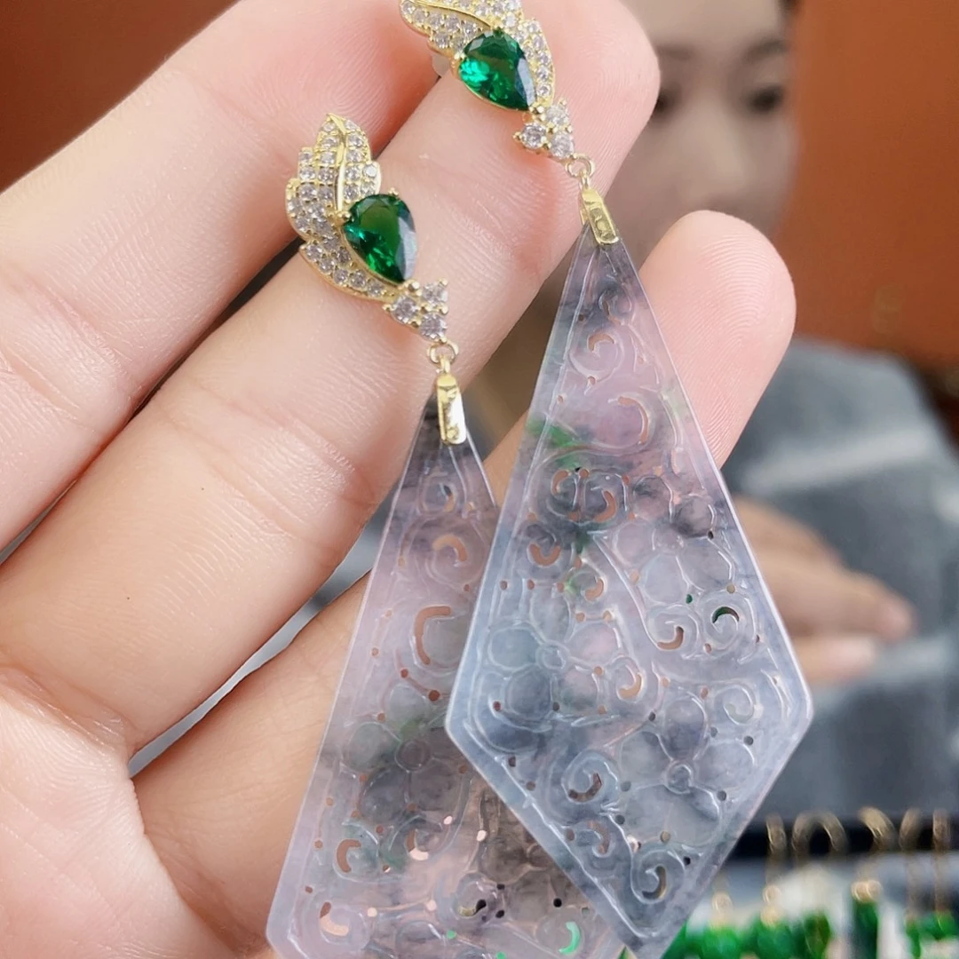 翡翠银S925镶嵌耳饰