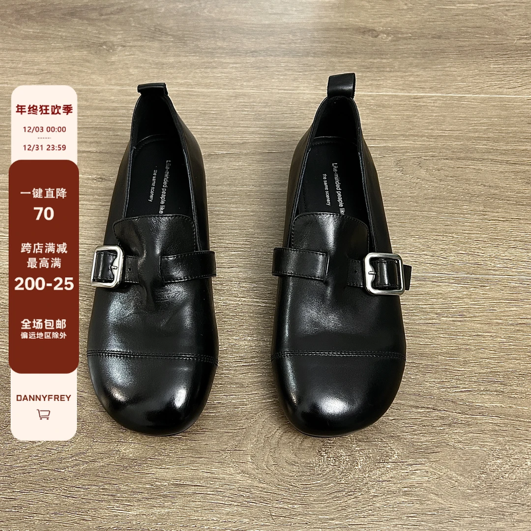 Dannyfrey新款深口常规圆头女英伦风皮带扣百搭时尚休闲勃肯鞋2CM