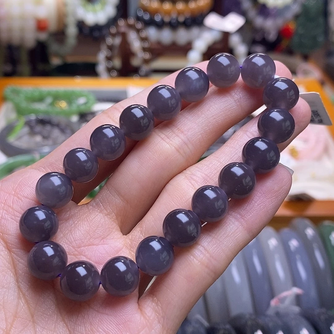 颈饰未镶嵌和田玉高冰浓烟紫手串9.7MM