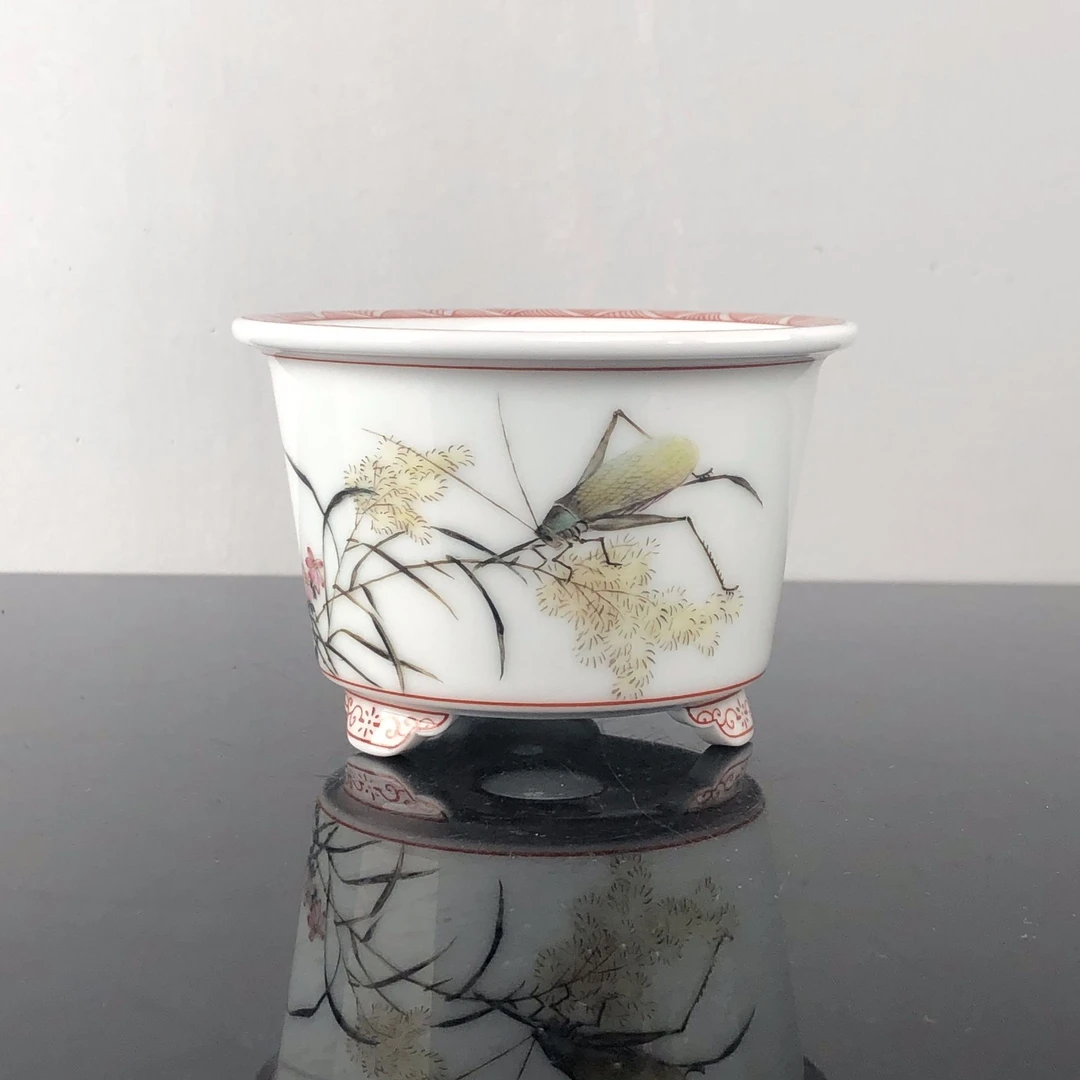 599 小号 秋物山手工手绘草虫系列盆 景德镇陶瓷 中国风绿植