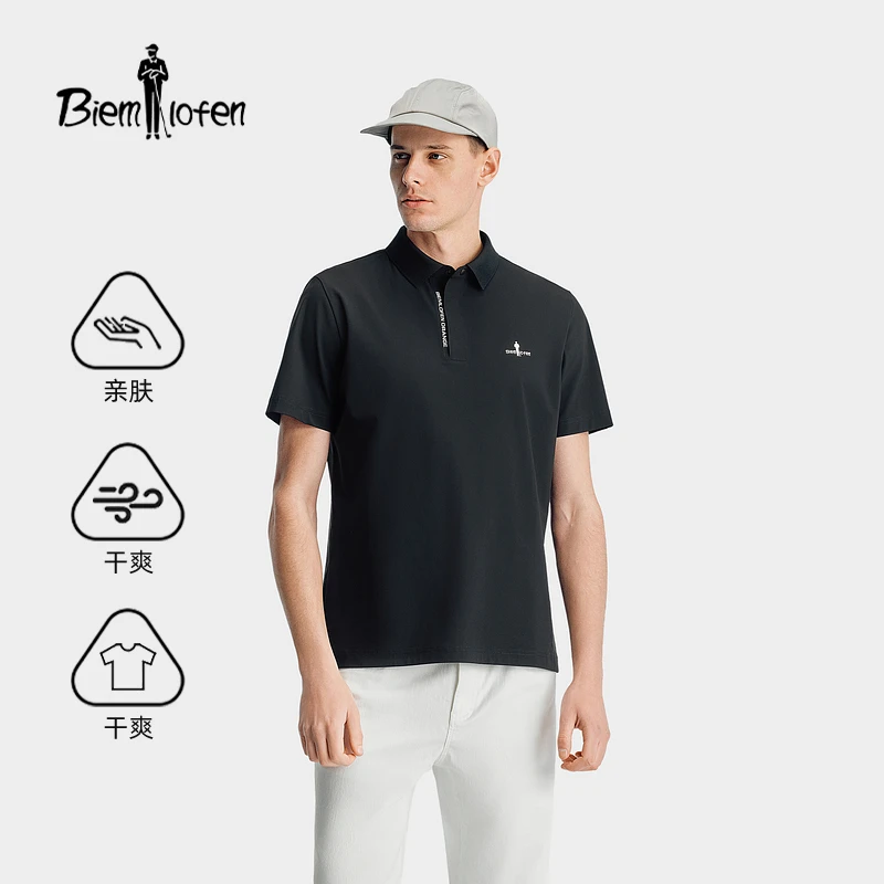 【经编面料】比音勒芬夏季新款休闲运动亲肤短袖翻领POLO衫男
