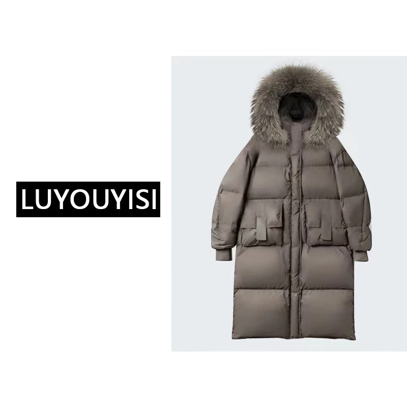 2024新款真貉子毛领大被子韩版连帽加厚羽绒服女宽松长款外套8799