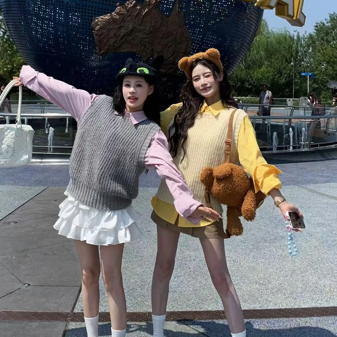胖胖家*35301新款翻领糖果色百搭显瘦衬衫百搭马甲
