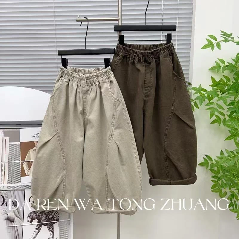 钛金棉童装秋季新款儿童休闲裤2025男女中大童弯刀微阔宽松直筒裤