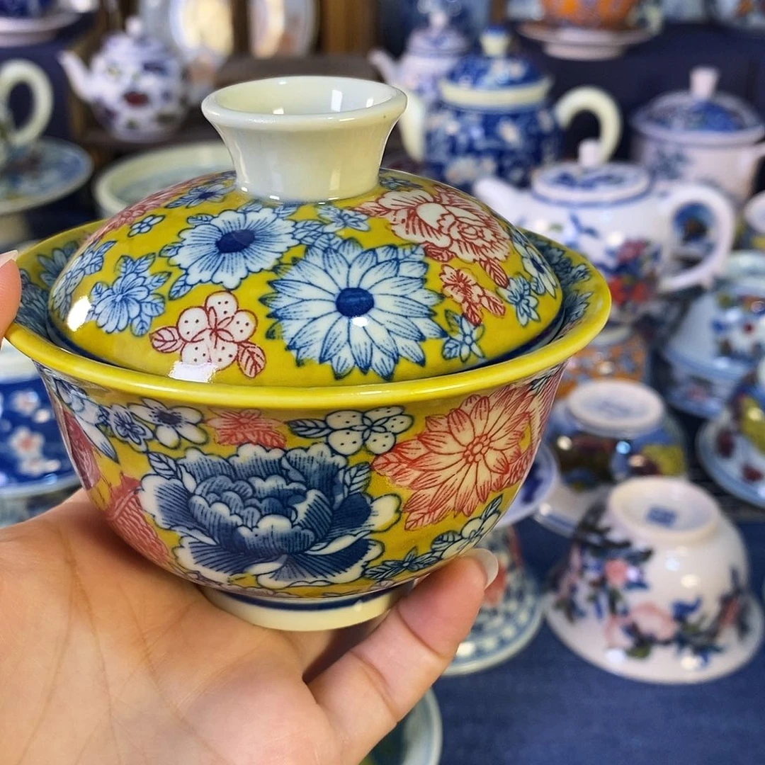 疯***子瓷片景德镇陶瓷盖碗1个