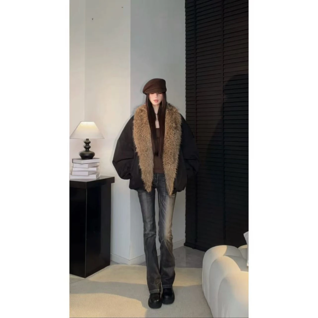 【三十三专属】“漫叙秋冬”28382重磅可拆卸环保狼毛领短外套