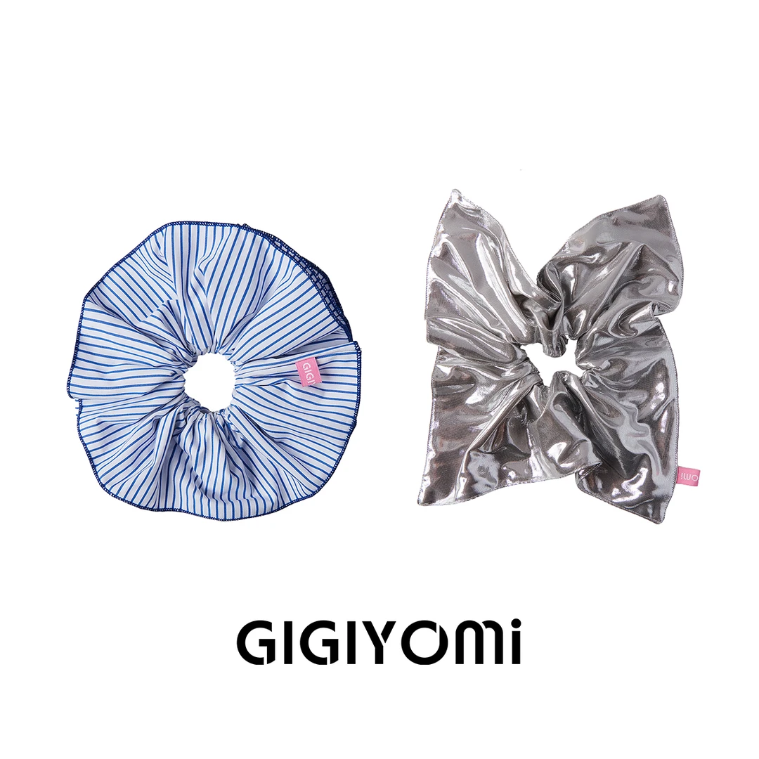 GIGIYOMi韩国小众品牌条纹超仙百搭发圈ins褶皱银色方形发圈