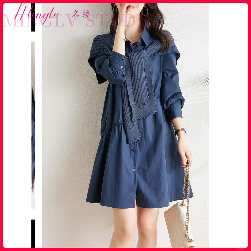 2025新款秋季polo领衬衫连衣裙女两件套宽松显瘦气质披肩A字裙子