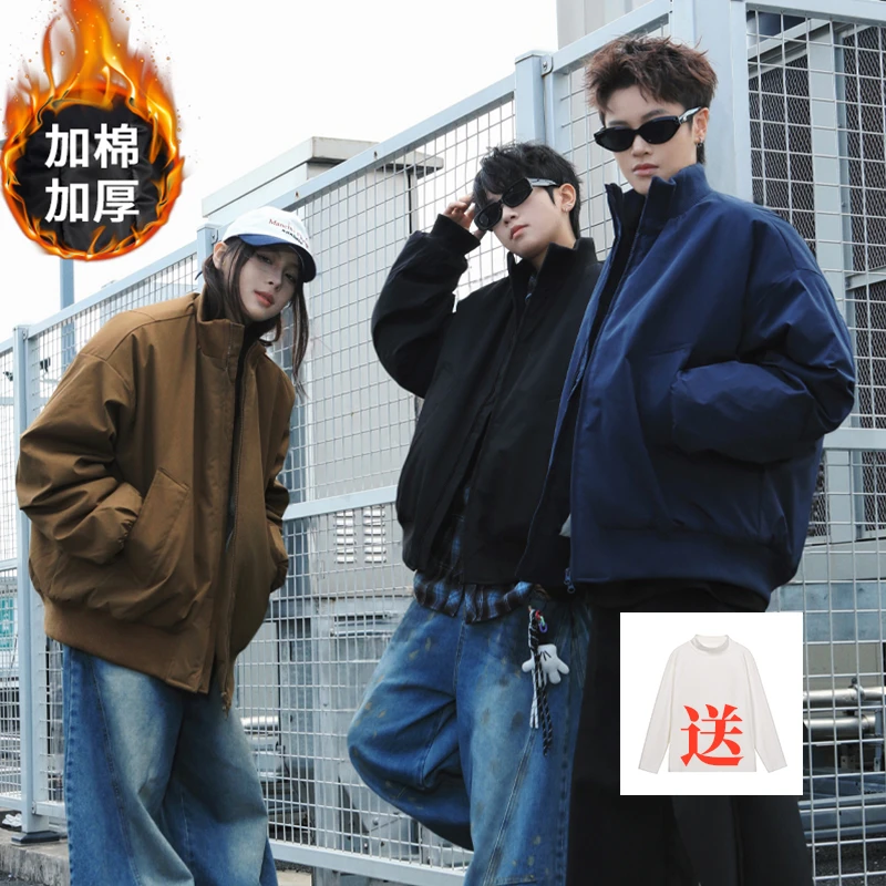 立领棉服夹克美式日系螺纹冬季短款防风拉链工装风男装加厚25590