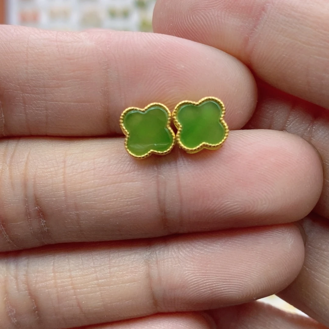 和田玉银S925镶嵌耳饰