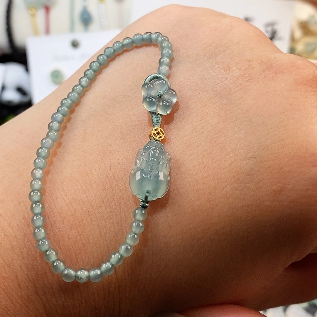 妙***儿翡翠未镶嵌颈饰冰种貔貅小花手链15