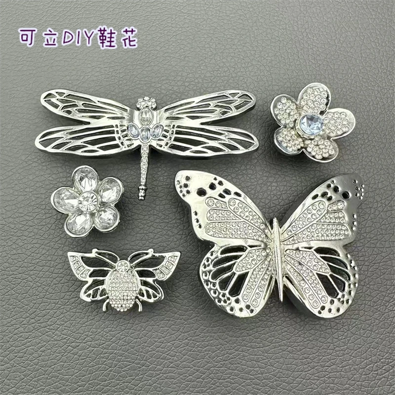 洞洞鞋鞋花新款DIY银色鞋扣适配Crocs卡洛驰配饰蜻蜓蝴蝶宝石系