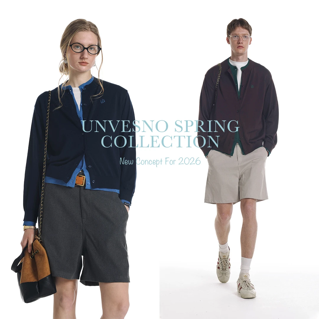 Unvesno(UN)100%莱赛尔中古撞色假两件贴身可穿男女款开衫毛衣