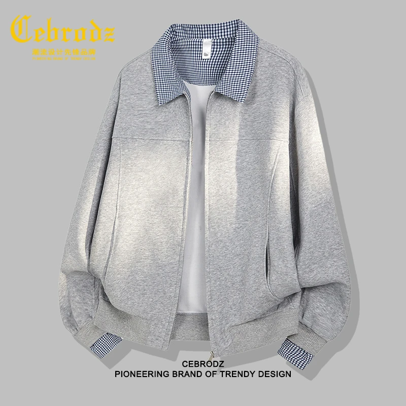 法国Cebrodz翻领拼接工装飞行夹克男士2025秋季潮牌宽松中年外套