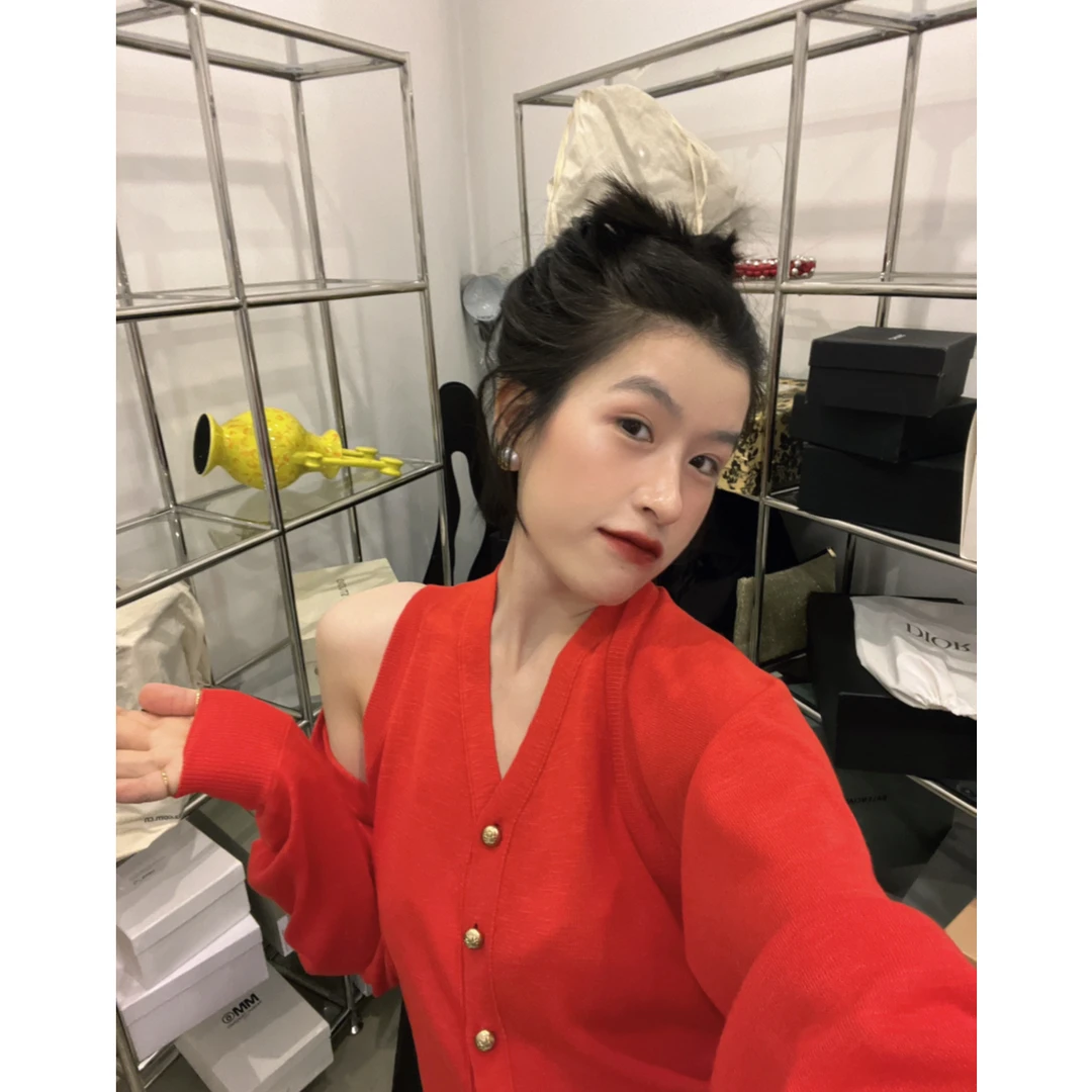 “邓录录”美好的期待红色毛衣套装AND圆点裙65080#