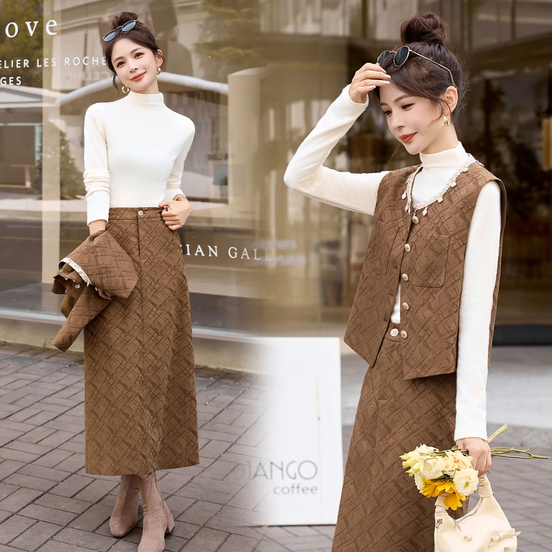 法式小香风三件套2026秋季新款女装套装裙女装禅意仙气飘飘老钱风