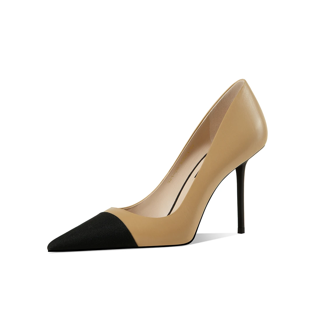 Z08-细跟单鞋新款气质拼色尖头高跟鞋小香风