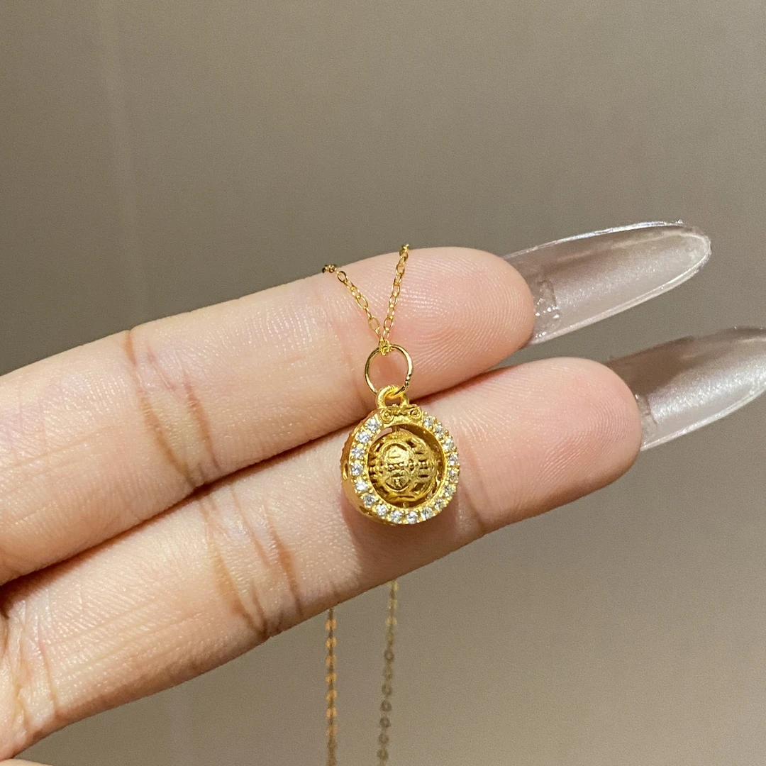 坠链均925银合成锆石 气质简约百搭高级感转运珠项链A2484