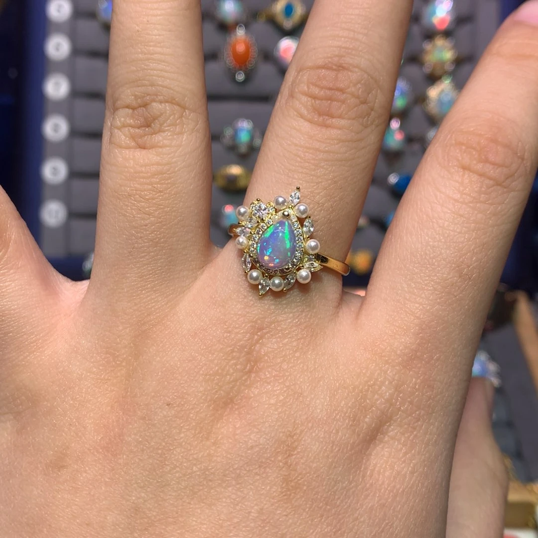 银S925镀金镶嵌欧泊戒指