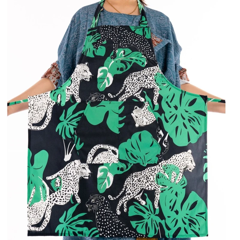 无则艺【围裙】原创小众简约印花时尚家用插画无袖围裙豹子与树叶