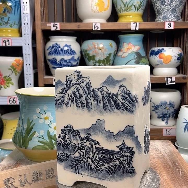 陶四方盆上水微瑕