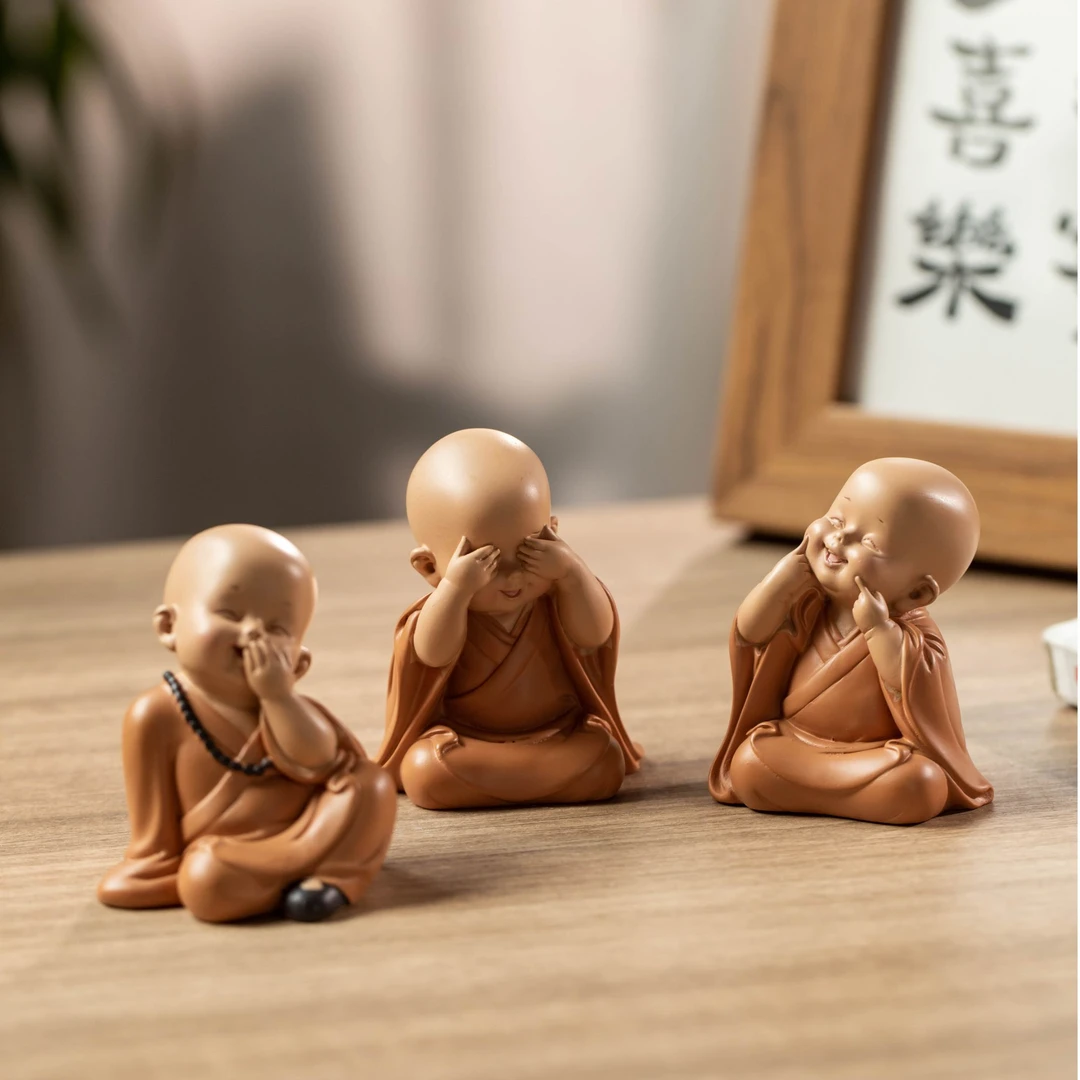 禅意沙弥小和尚汽车摆件治愈系办公室可爱摆件家居客厅装饰品高档