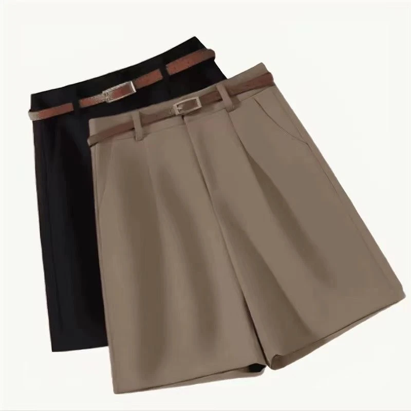 【送腰带】西装短裤女2025夏季新款高腰显瘦直筒百搭休闲裤五分中裤