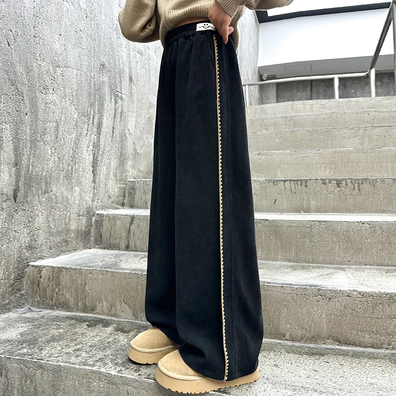 儿童秋装2025年大女童装灯芯绒裤子秋冬款阔腿直筒裤冬季运动卫裤
