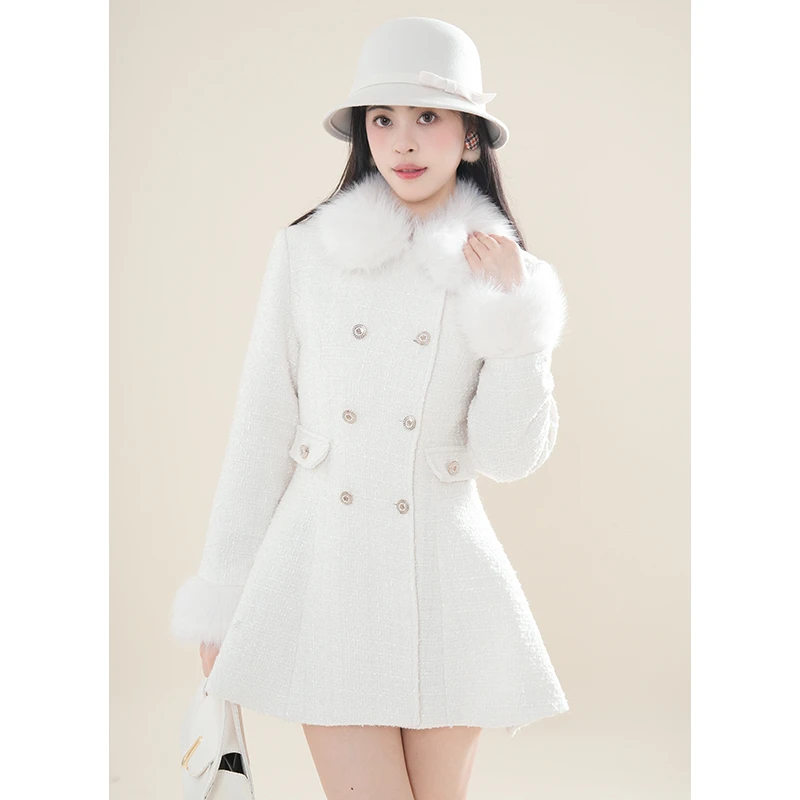 白色小香千金风蝴蝶结收腰气质斗篷大衣两件套2025年春季新款女