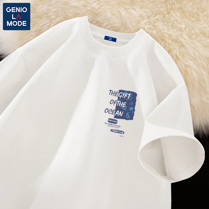 GENIOLAMODE美式纯棉短袖男t恤2025夏季男装宽松休闲百搭体恤潮酷