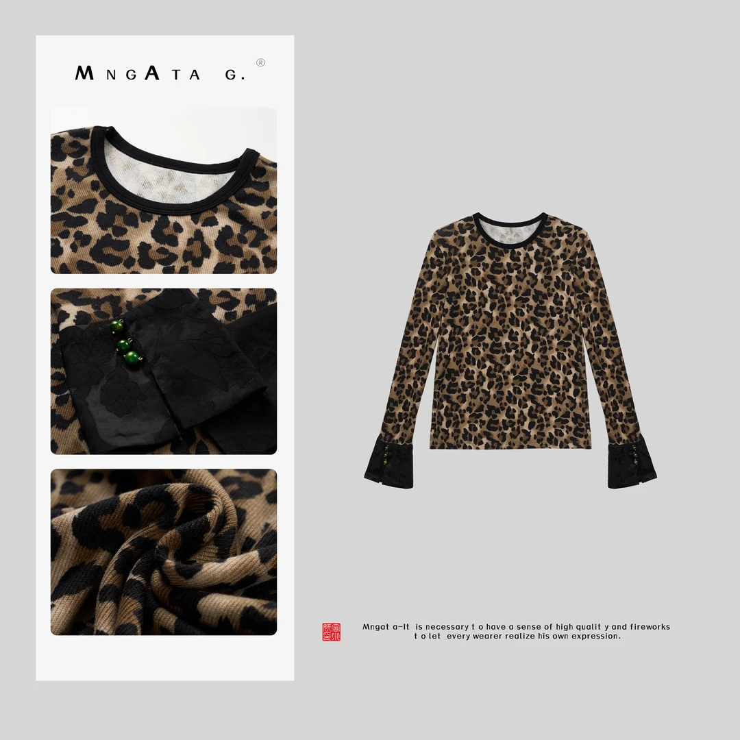 MNGATA G.宫小妍【古早豹纹打底】25年秋冬中式复古百搭上衣X280499