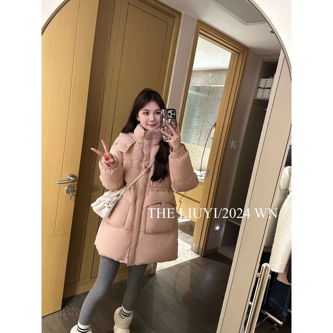 【LIUYI】冰河世纪~90白鸭绒收腰中长款羽绒服连帽外套412113