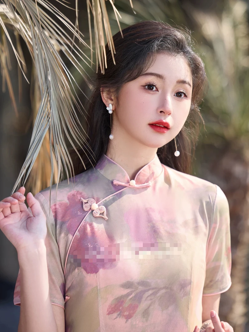 0448 渐变色 红花 【花圃】旗袍
