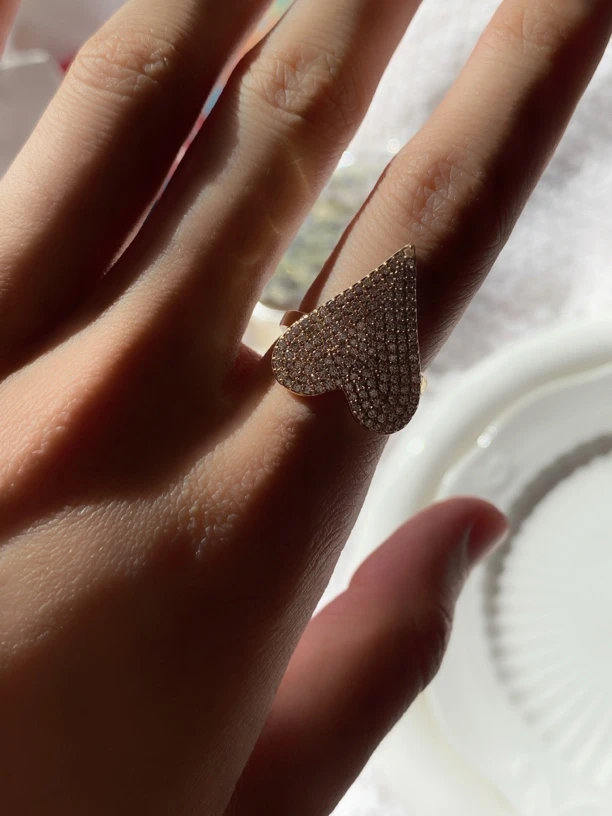 铜合金锆石戒指 SHAHIDAM爱心满锆石ins风戒指 有开口可以调大小