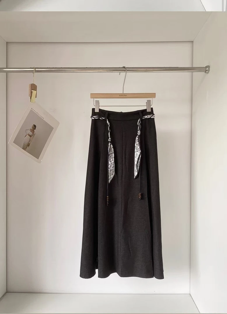 1001半身裙中长裙休闲纯色薄款显瘦气质百搭复古简约半身裙