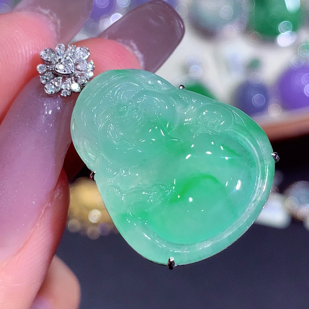 翡翠18K金镶嵌吊坠(不含链)