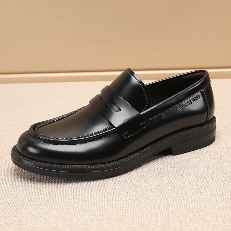 高级感轻奢手工乐福鞋开边珠牛皮亮面商务休闲皮鞋简约时尚一脚蹬