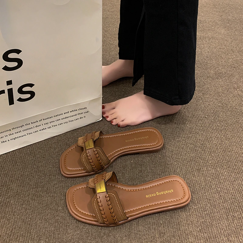 【万达撤柜】拖鞋女2025厚底新款玛雅风迹一字拖爆款时尚网红外穿鞋