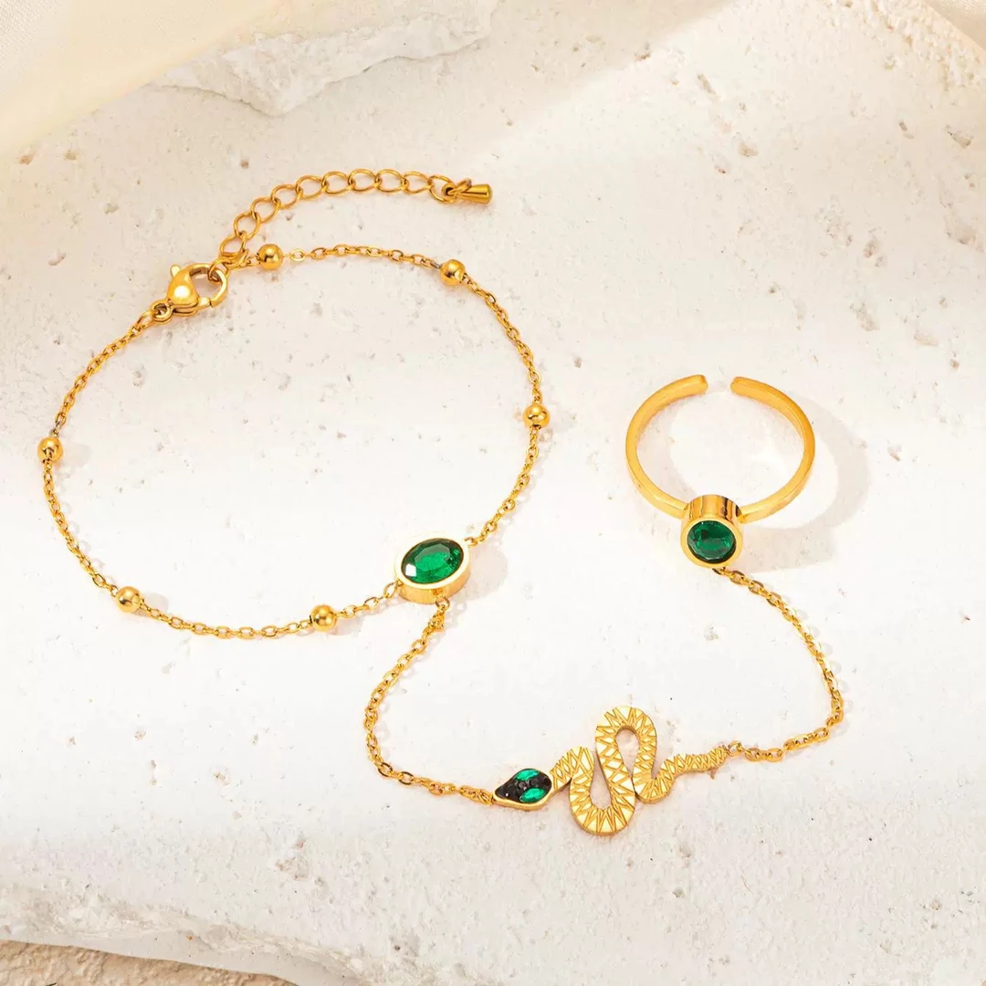 钛钢琉璃手链 高温电镀钛钢手链戒指一体时尚